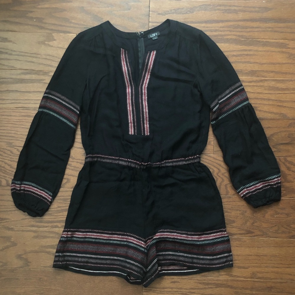 LOFT Embroidered Long Sleeve Romper